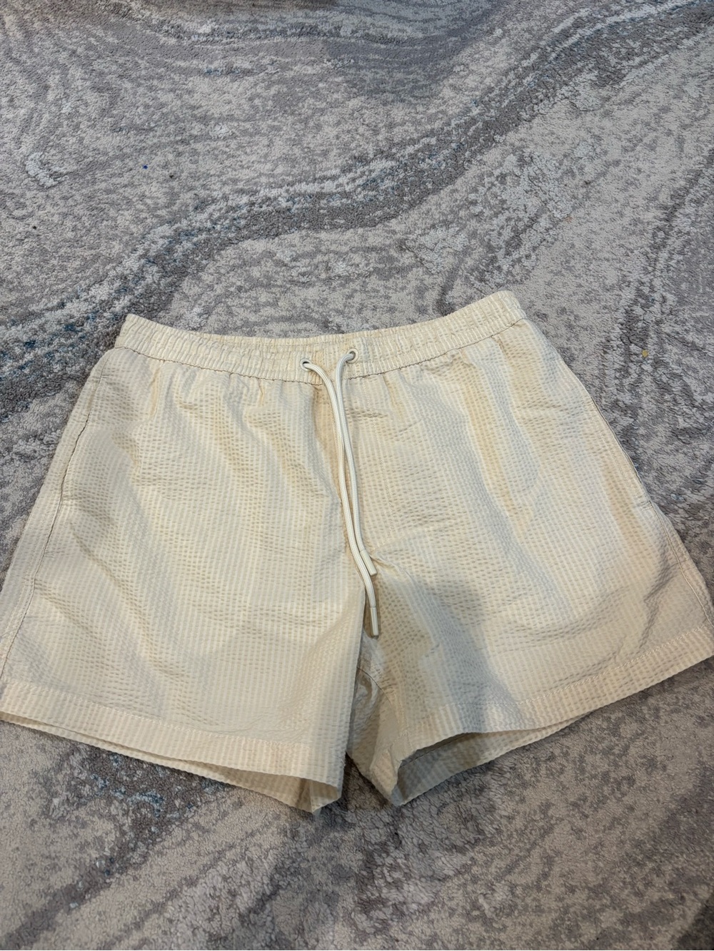 Zara Men's Cream Seersucker Waffle Drawstring Swim Shorts